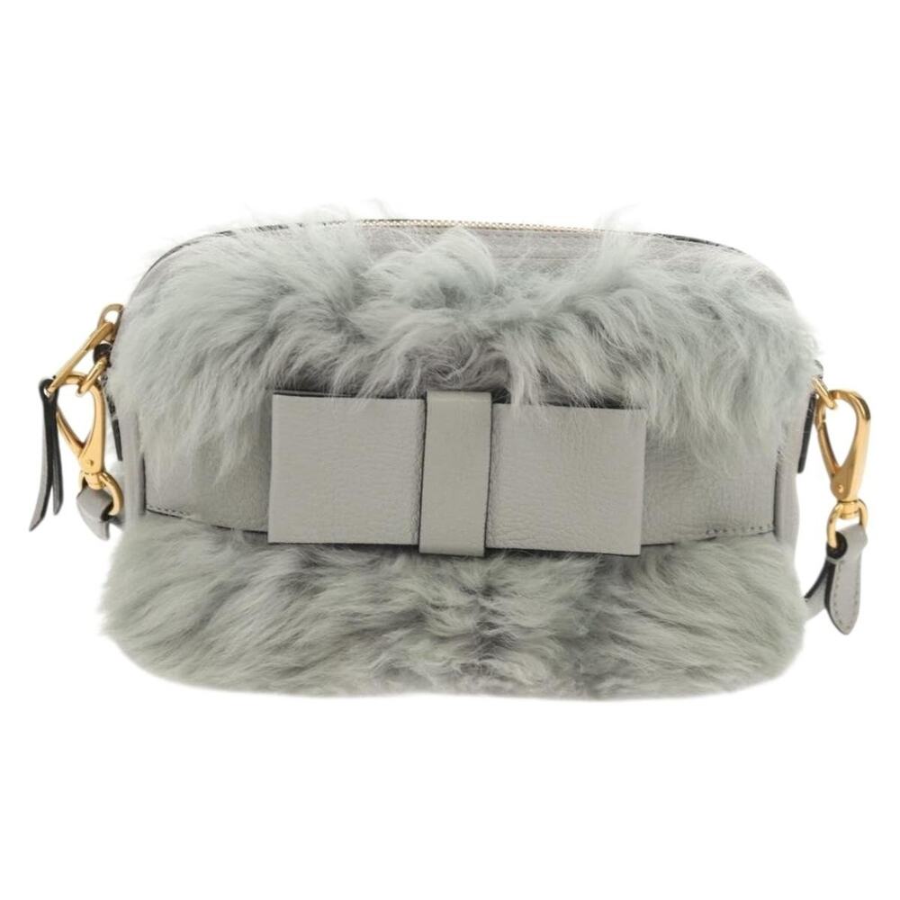 Miu Miu Fur Shoulder Bag Gray